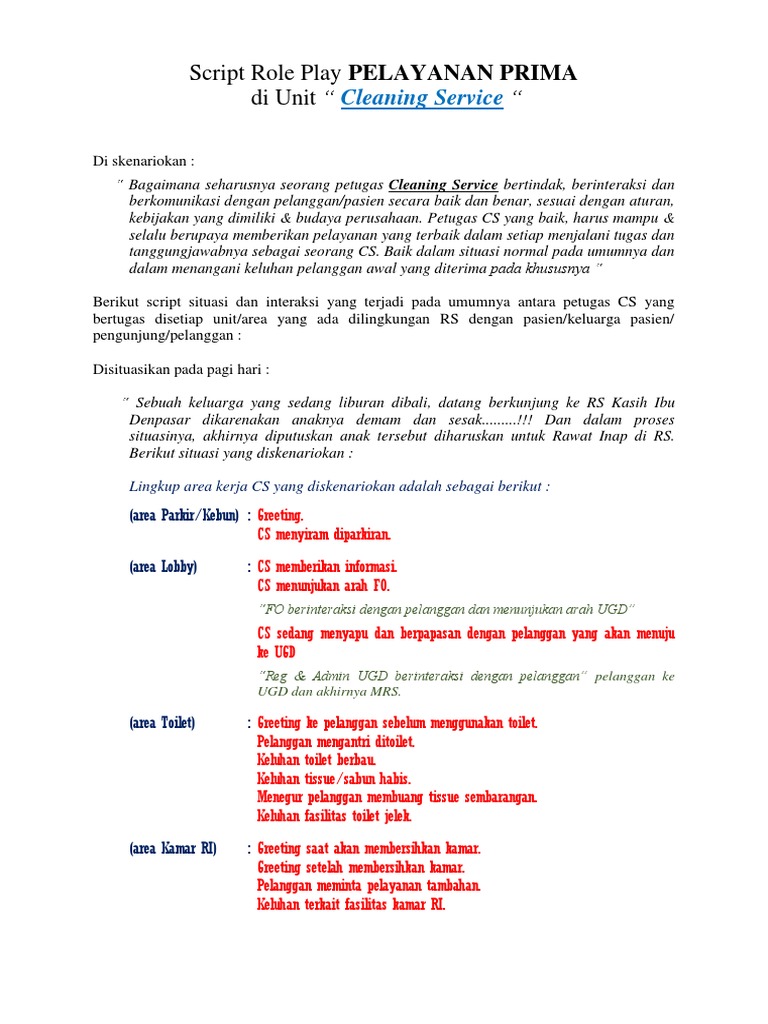 Script Role Play SE Cleaning Service | PDF