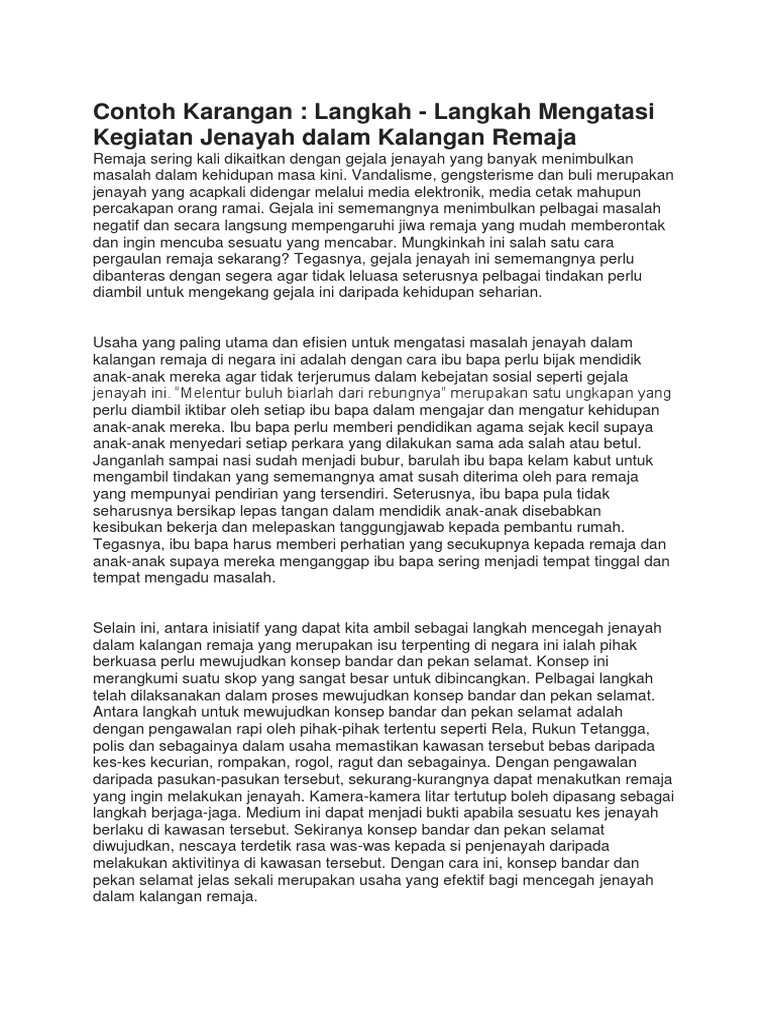 Peranan Masyarakat Dalam Menangani Gejala Sosial Dalam Kalangan Remaja Pdf