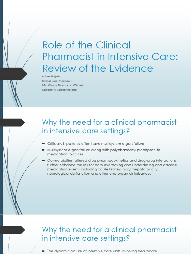 Clinical Pharmacist In Icu Pdf Intensive Care Medicine Pharmacy