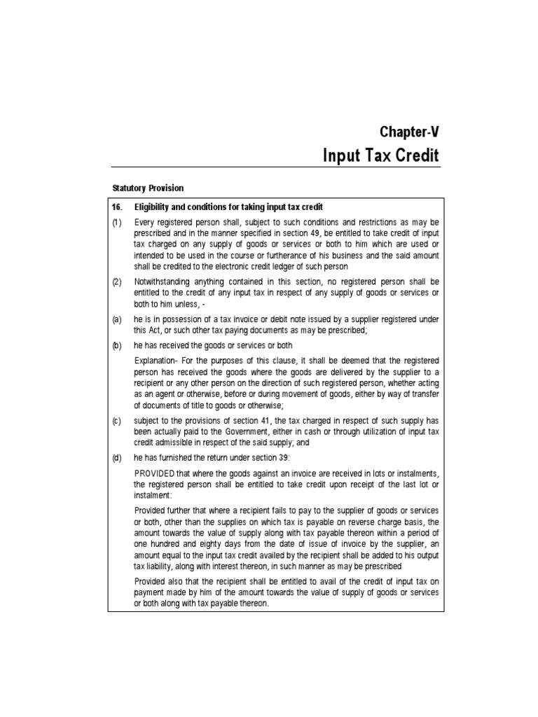Input Tax Credit Eligibility and Conditions | PDF | Debits And Credits ...