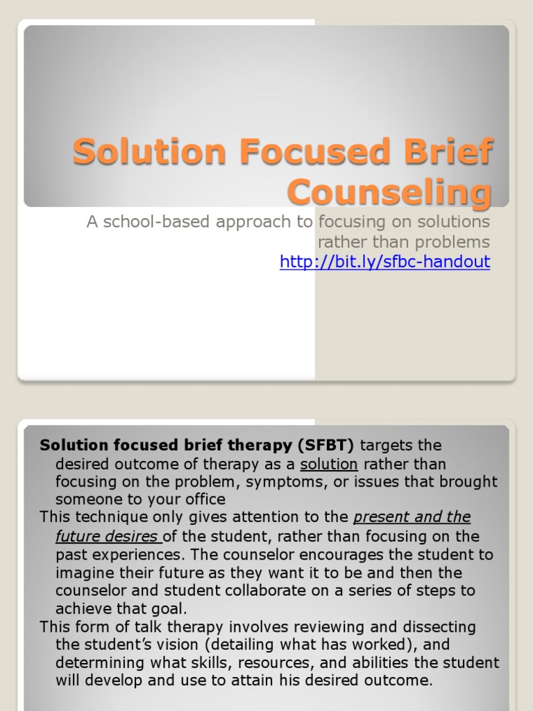 Solution-Focused Brief Counseling Guide | PDF | School Counselor | Learning