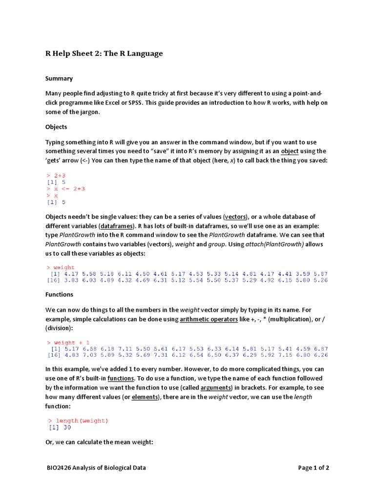 R Help 2 The R Language PDF | PDF | Mean | Parameter (Computer Programming)