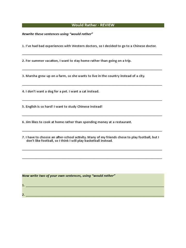 Would Rather - Worksheet | PDF