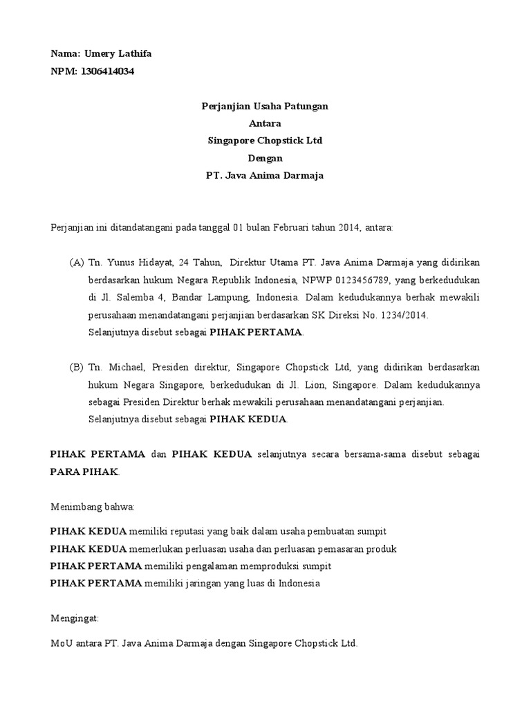 Contoh Surat Ajak Joint Venture