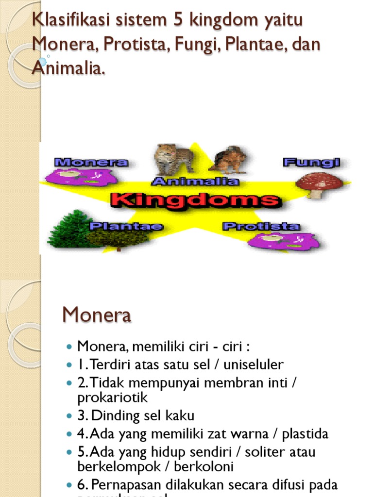 Klasifikasi Sistem 5 Kingdom Yaitu Monera, Protista | PDF