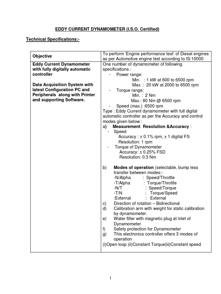 Dynamometer Specification | PDF | Physical Quantities | Electrical ...