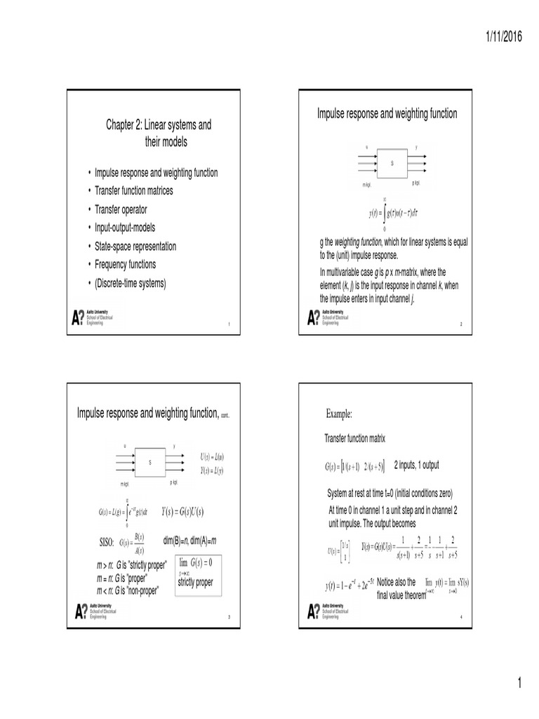 Linear Systems: Models & Properties | PDF | Matrix (Mathematics ...