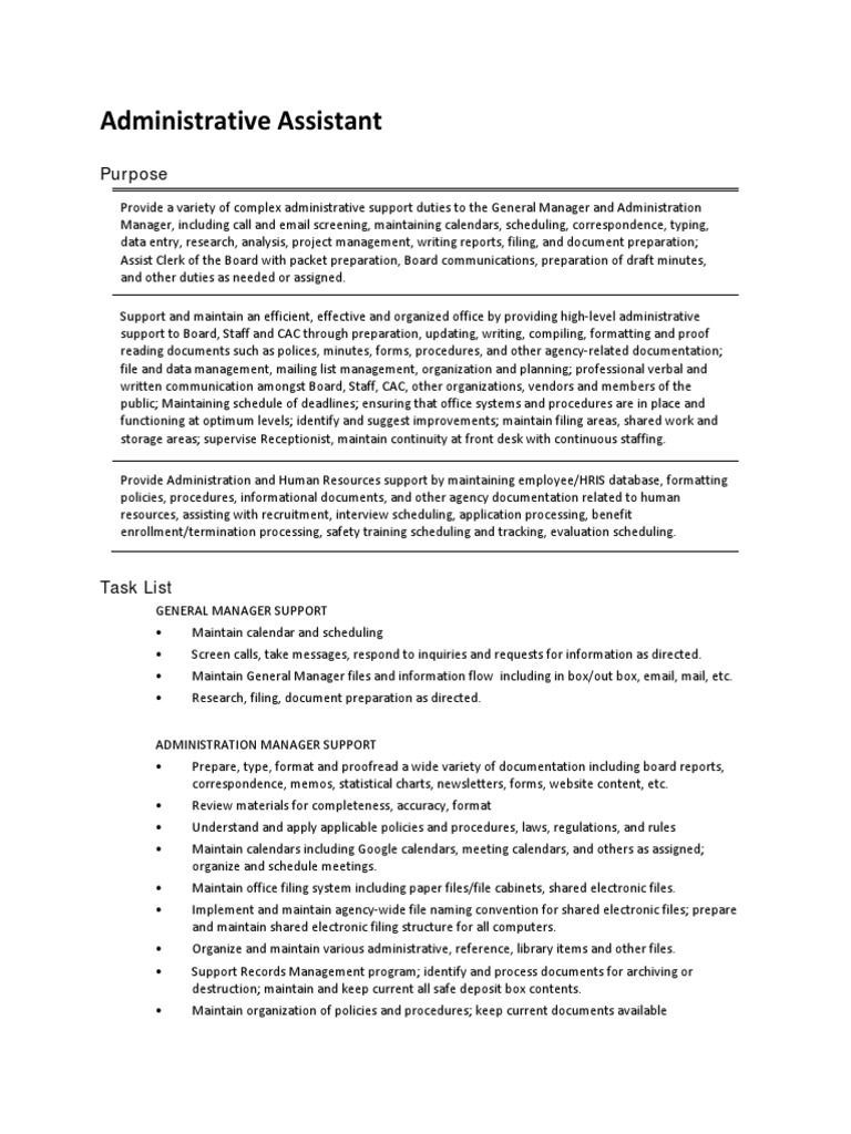 Attachment - Admin Assistant Task List | Download Free PDF | Scheduling ...