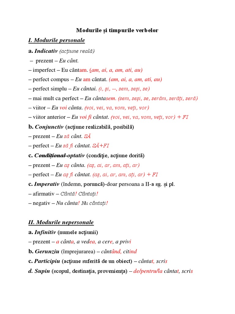 Modurile Și Timpurile Verbelor | PDF