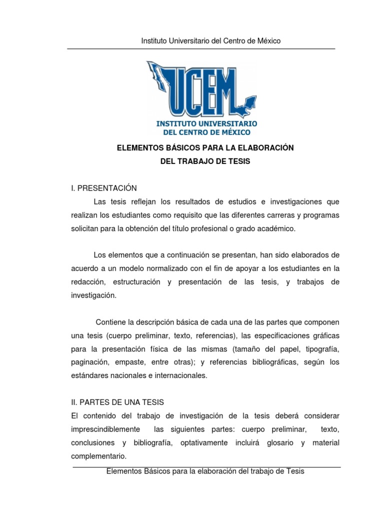 Elementos Basicos Que Lleva Una Tesis Teoría