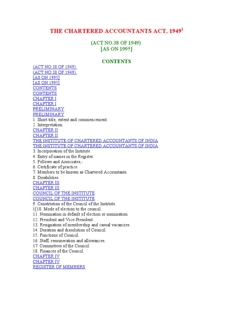The Chartered Accountants Act, 1949 (ACT NO.38 OF 1949) (AS ON 1995