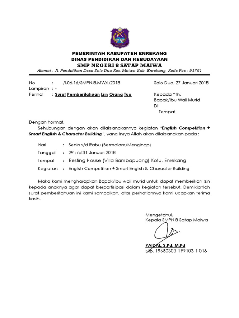 Surat Izin English Camp 2 Pdf