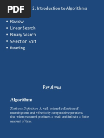 Lecture 2: Introduction To Algorithms - Review - Linear Search - Binary Search - Selection Sort - Reading