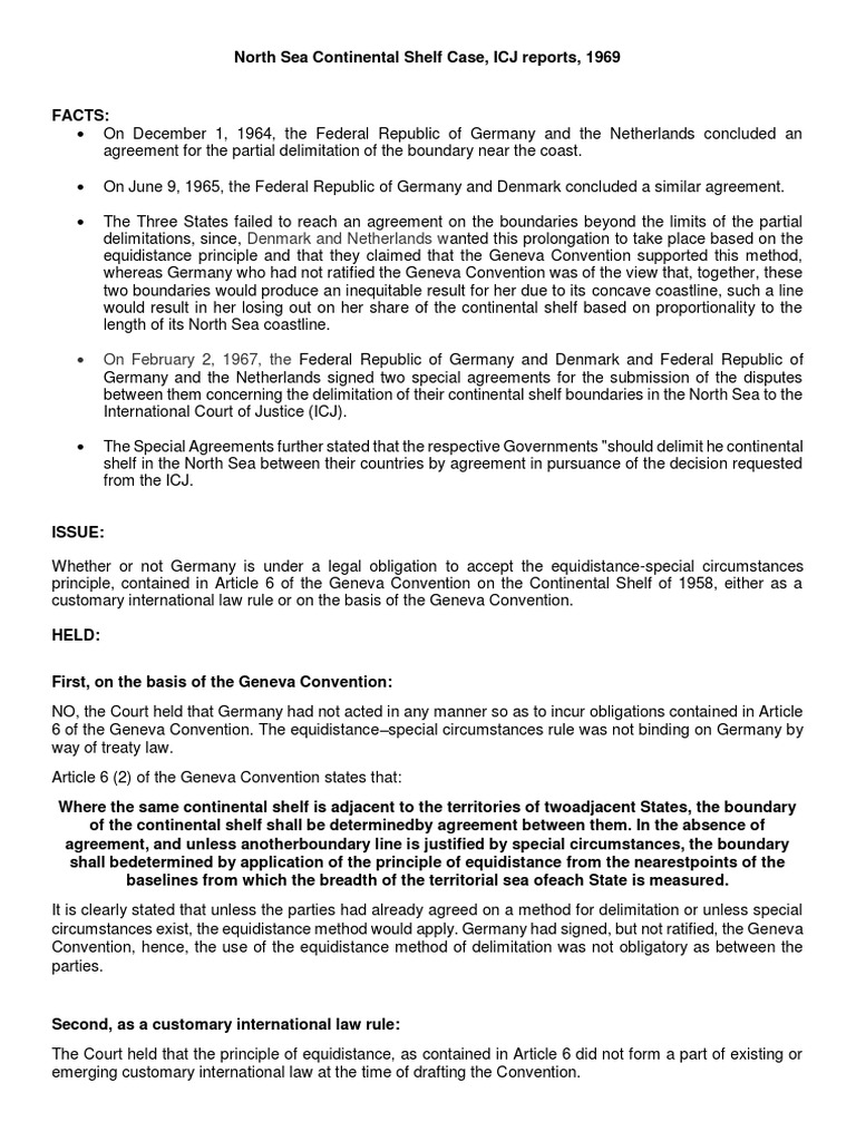North Sea Continental Shelf Case PDF Territorial Waters International Law