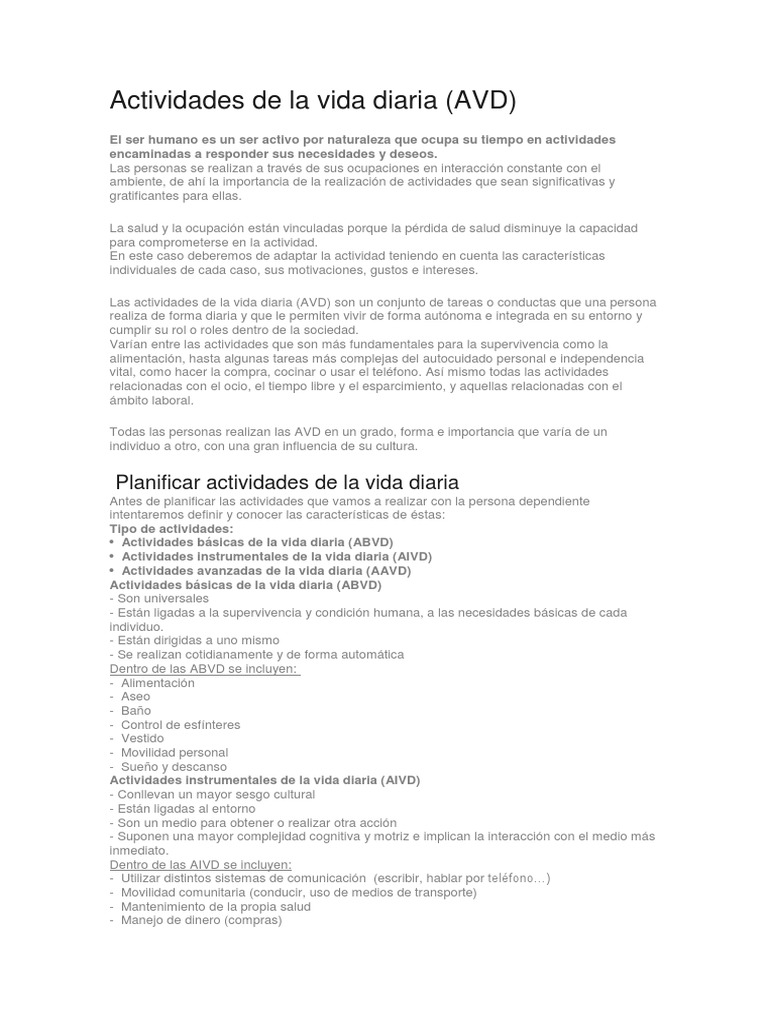 Actividades de la Vida Diaria (AVD) | PDF | Ocio | Vida