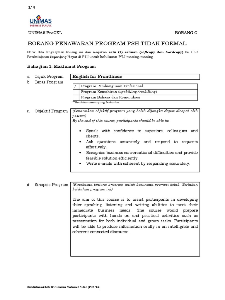 Borang C English For Frontliners Pdf Social Networking Service Psychological Concepts