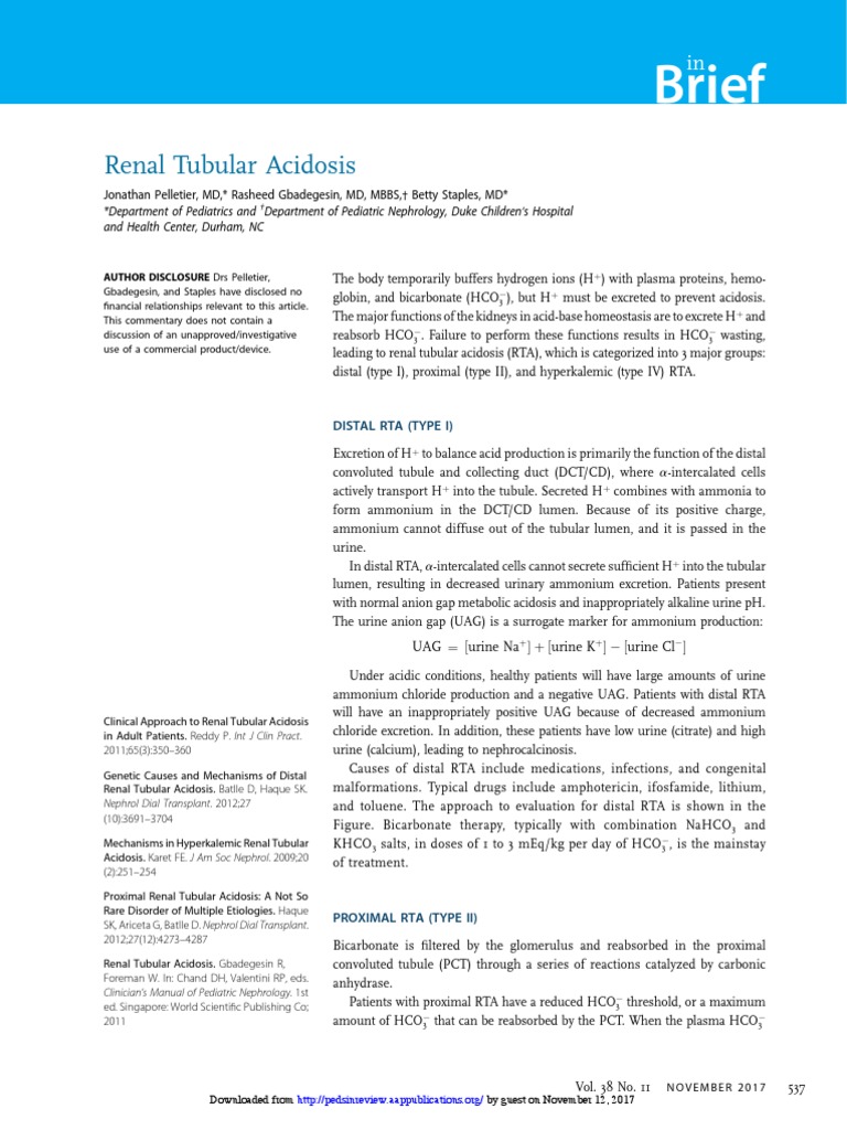 Renal Tubular Acidosis | PDF | Kidney | Clinical Medicine