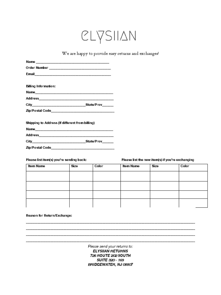 Easy Returns and Exchanges Form | PDF