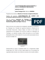 Informe de Las Actividades Realizadas Durante La Estancia en La Universidad Veracruzana