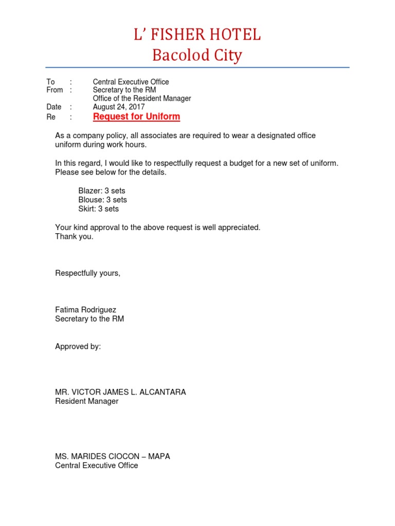 Memo Request For Uniform 170823 PDF