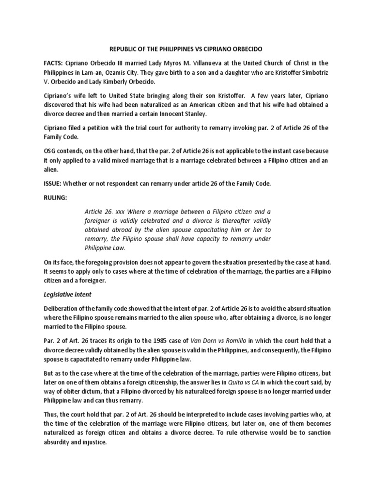 Republic of The Philippines Vs Cipriano Orbecido | PDF | Naturalization ...