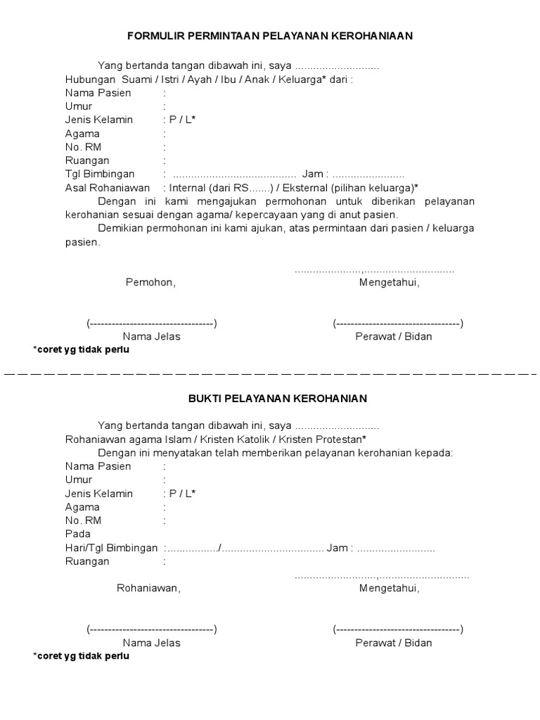 Formulir Permintaan Pelayanan Rohani | PDF