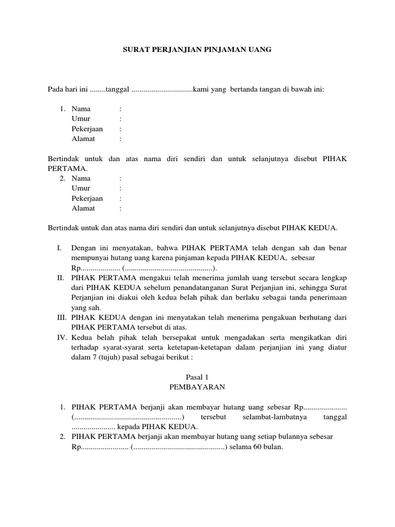 Contoh Surat Perjanjian Pinjaman Uang | PDF