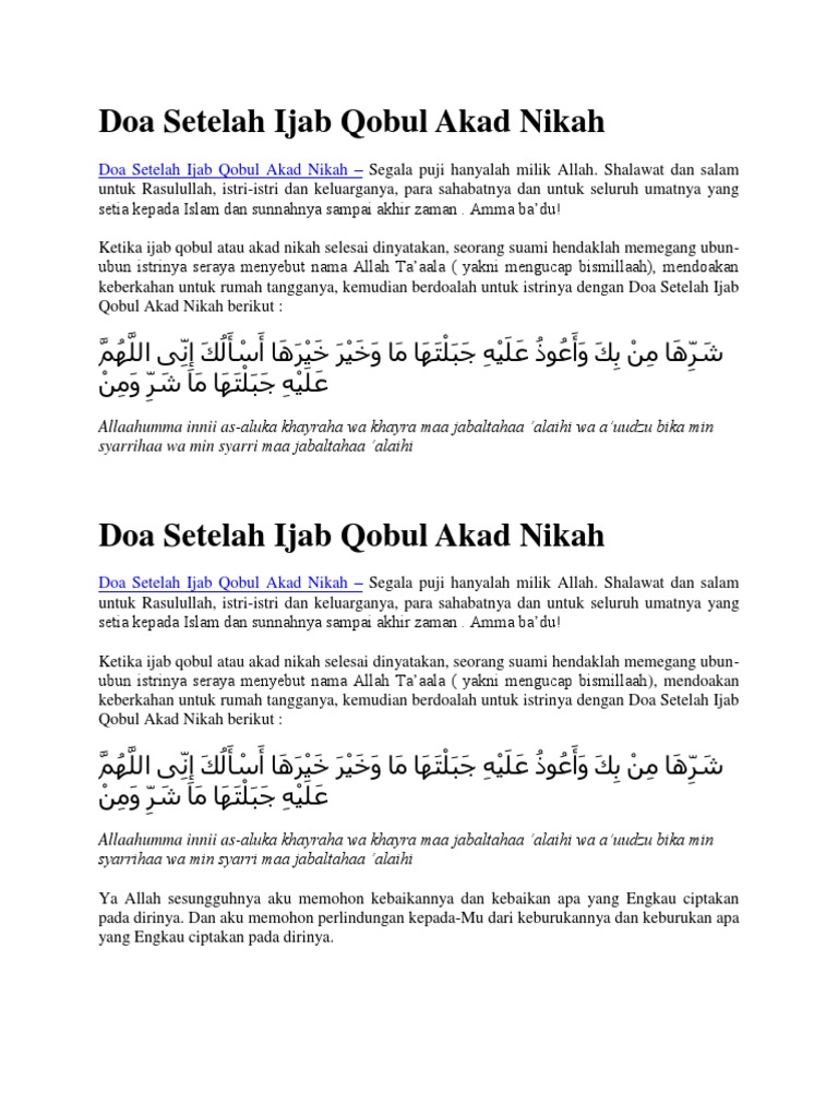 Doa Setelah Ijab Qobul Akad Nikah Docx