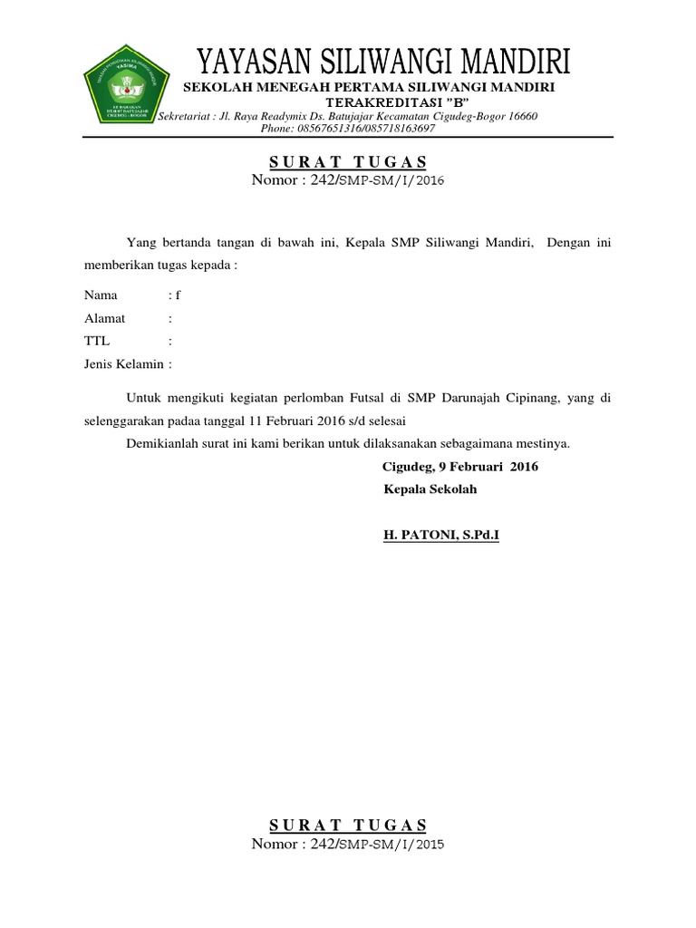 Surat Tugas Futsal Pdf
