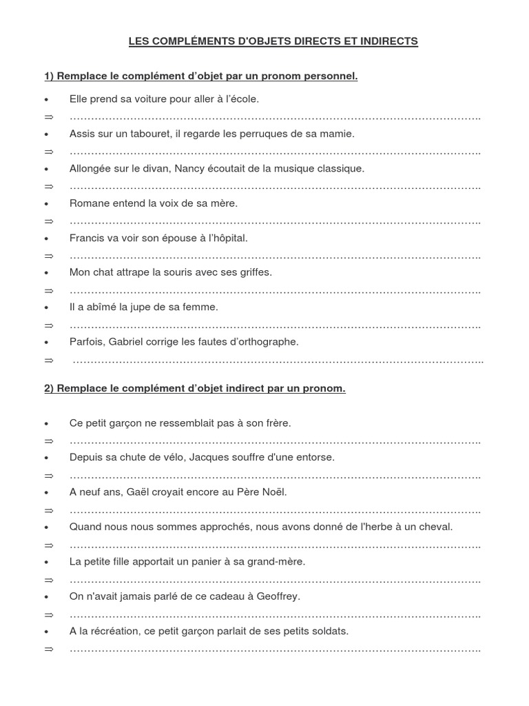 Les Pronoms Personnels Cod Et Coi Exercices Pdf Cod Coi Exercise PDF | PDF