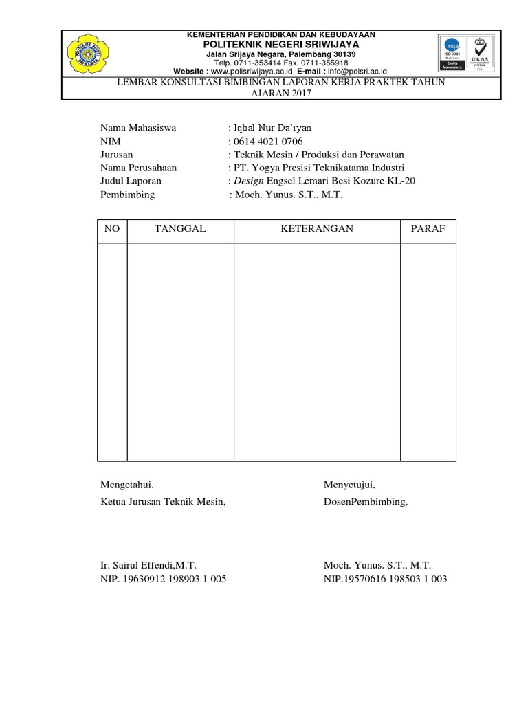 Lembar Konsultasi Laporan KP | PDF