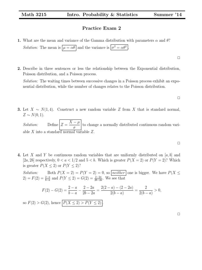 Probability & Statistics Practice Exam 2 | PDF | Normal Distribution ...