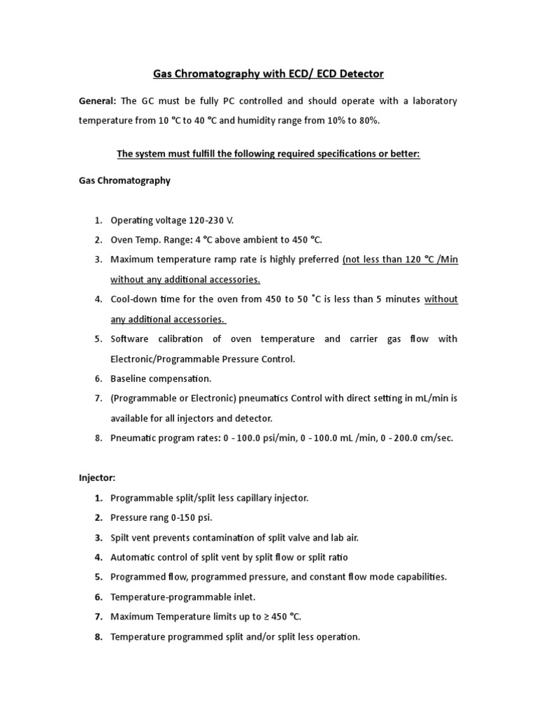 GC ECD General Specs | PDF | Gas Chromatography | Chemistry