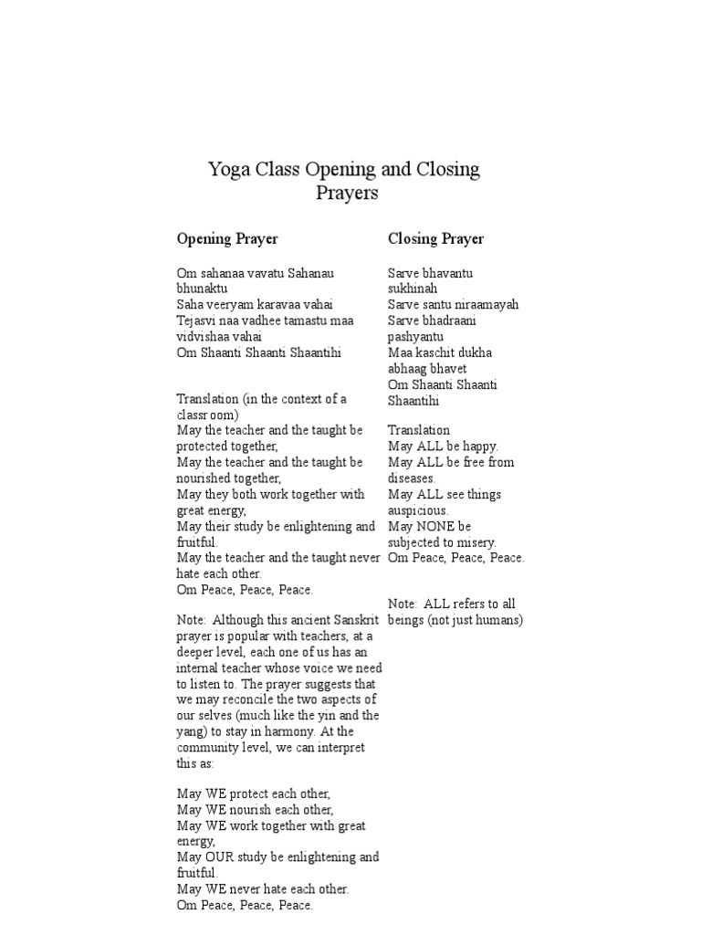 Class Opening And Closing Prayers