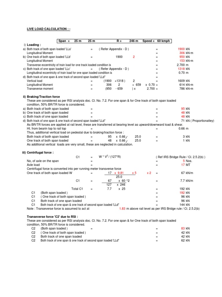 Liveload Calculation For 25m Span Pdf Transportation Engineering