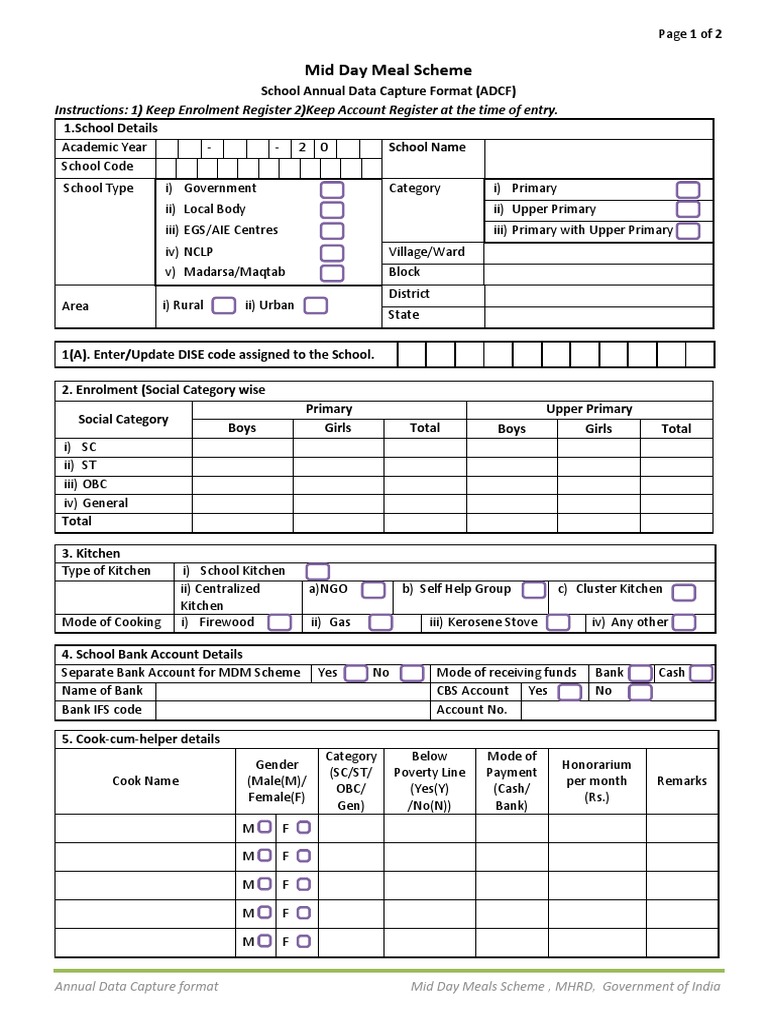 Mid Day Meal Scheme Instructions 1) Keep Enrolment Register 2) Keep
