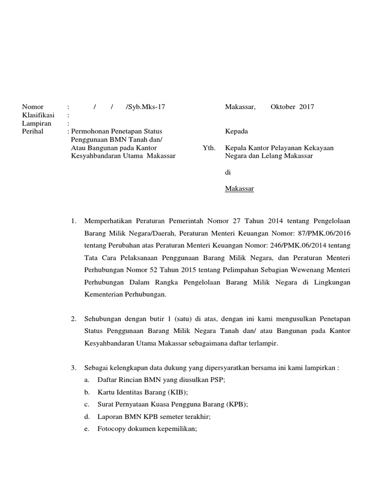 Contoh Surat Penggunaan Bas Psp