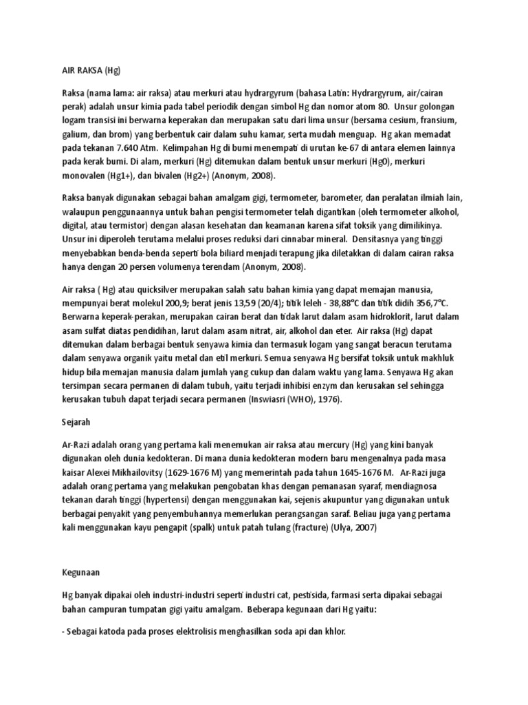 Karakteristik dan Toksisitas Air Raksa | PDF