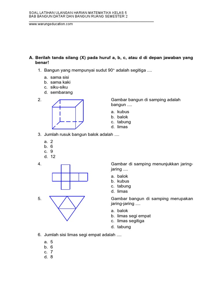 Contoh Soal Matematika Kelas 5 Tentang Bangun Ruang