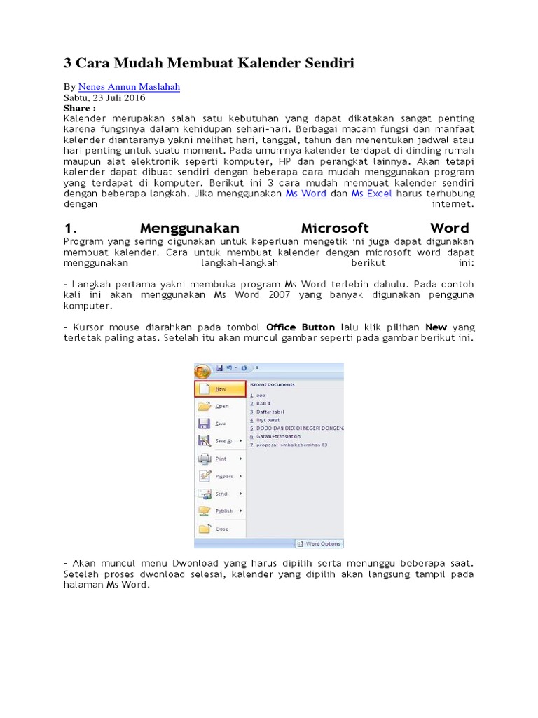 Cara Mudah Membuat Kalender Sendiri | PDF