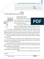 Avaliação de Português do 3o ano com texto sobre o galo da Luciana