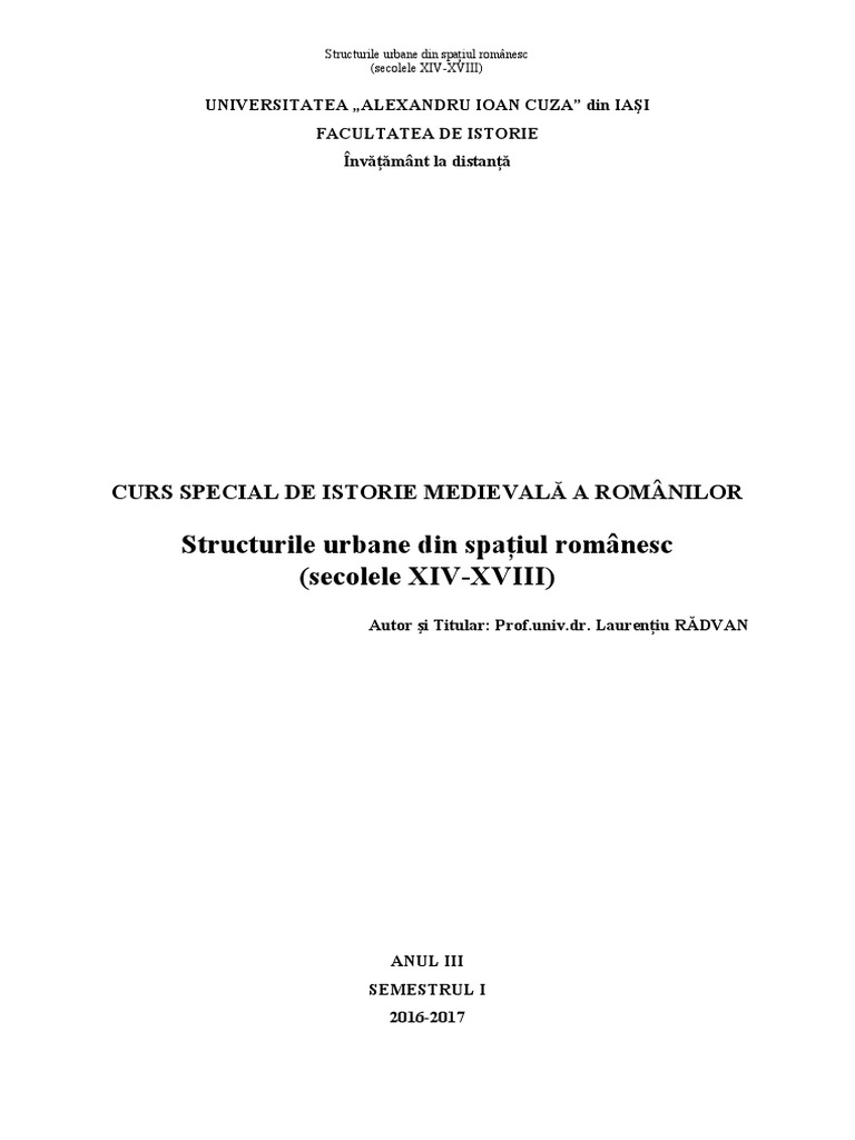 Structurile Urbane Din Spatiul Romanesc | PDF