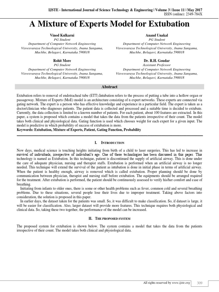 A Mixture of Experts Model For Extubation | PDF | Physician ...