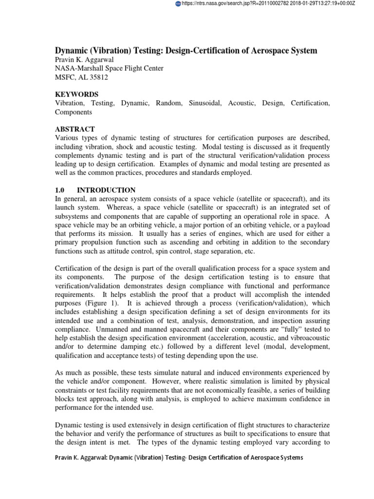 Dynamic (Vibration) Testing DesignCertification of Aerospace System