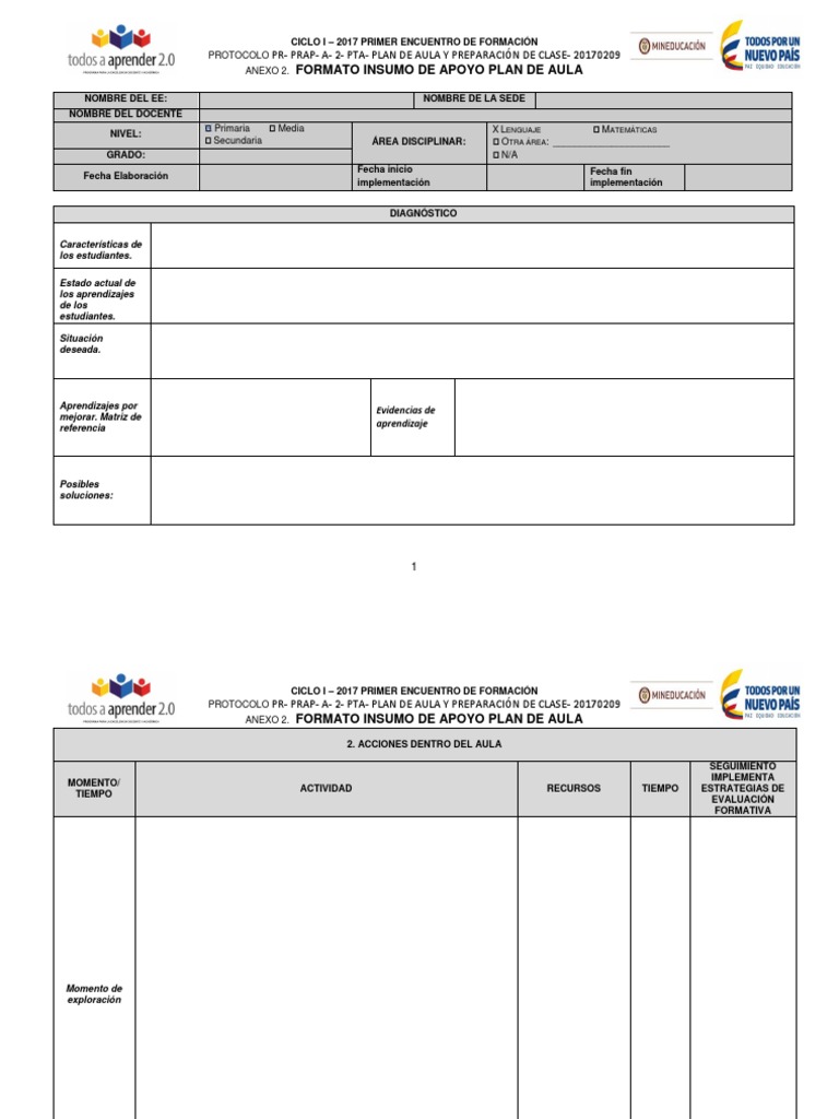 Formato de Plan de Aula | PDF | Salón de clases | Educación primaria
