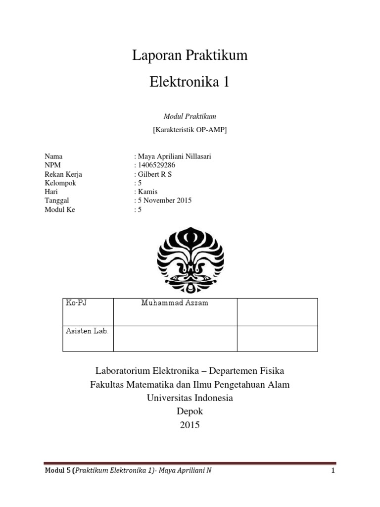 Lap Pendahuluan Elek Modul 5 Karakteristik Op Amp