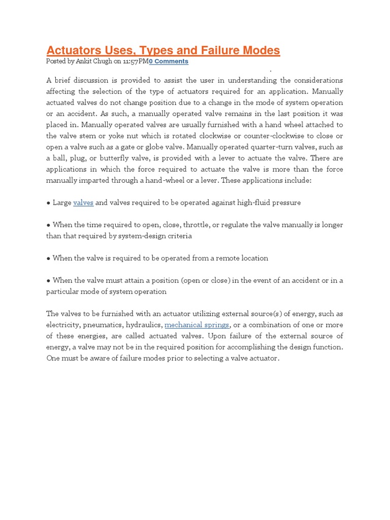 Actuators Uses, Types and Failure Modes Posted by Ankit Chugh On 1157