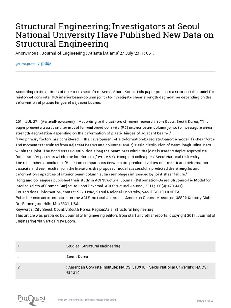 Structural Engineering Investigators at Seoul National University Have ...