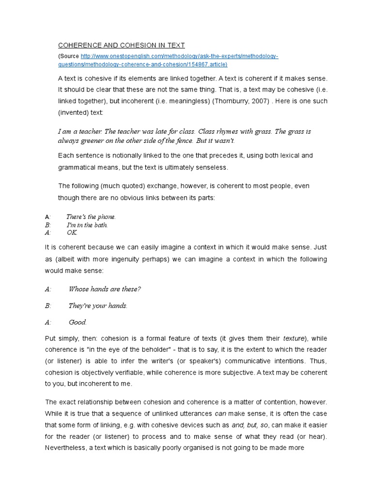 Understanding Cohesion and Coherence | PDF | Style (Fiction) | Verb
