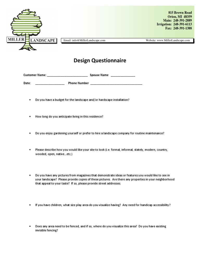 Landscape Design Questionnaire | PDF | Horticulture And Gardening ...